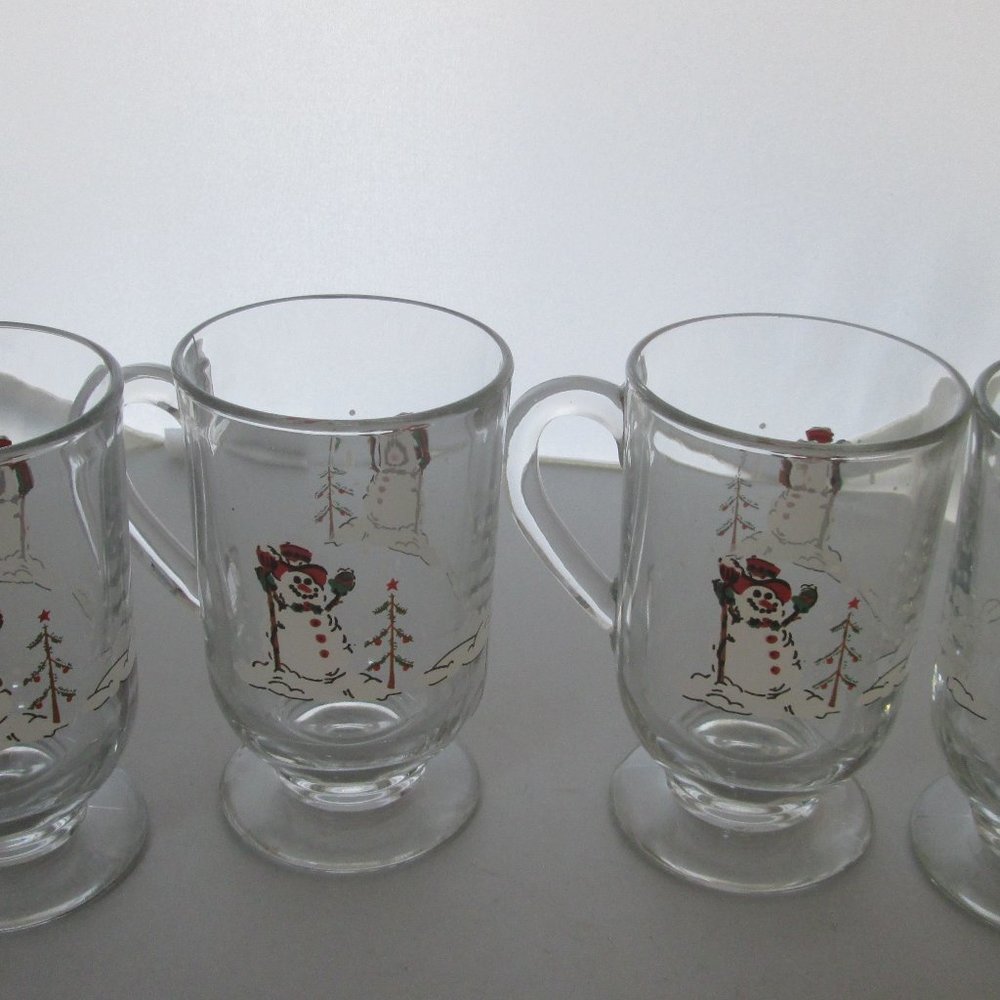 Set of 4 Home Interiors Homco Glass Irish Coffee Mugs Heavy duty Snowman